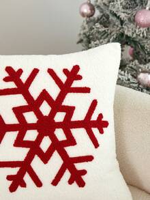 LCUHPCL 1pc Christmas Faux Lamb Fur Vintage Red Snowflake 3D Embroidered Pillowcase, Suitable For Bedroom, Living Room, Sofa, Daily Use, Party And Various Environments - Red - View 10