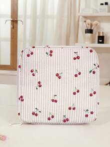 1pc Leopard Print & Cherry Pattern Sanitary Pad Storage Bag, Coin Purse, Makeup Bag, Card Holder, Earphone Pouch, Multi-Functional Organizer For Coins, Cards, Accessories, Keys - Multicolor - View 7