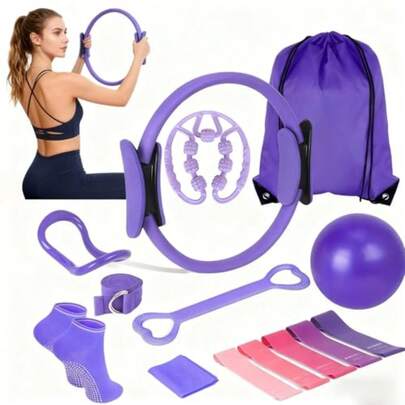 14PCS Kit Pilates, Equipo de Fitness para Entrenamiento Completo en Casa para Mujeres, Anillo de Pilates, Bandas de Resistencia, 10 Inch Pelota de Yoga, Equipo de Fitness Portátil