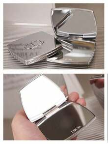 Silver Metal CD Logo Compact Mirror, Portable Double Sided Folding Makeup Mirror, Mini Pocket Cosmetic Mirror Luxury Gift For Women DIOR-GIFT-13 - Silver - View 7