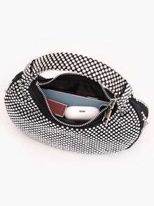 Dedoo Women's Evening Clutch, Round Bohemian Style Ring Handle Bag, Full Rhinestone Solid Color Pattern, Zipper Closure, Suitable For Cocktail Parties, Balls, Parties, Weddings - Silver - View 6