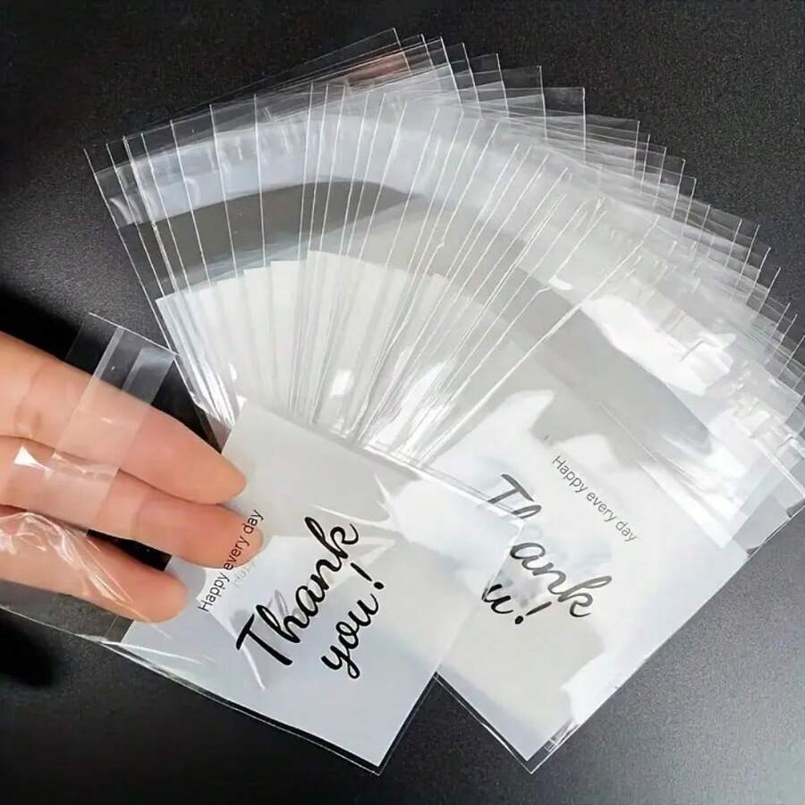 [100pcs Gift Bags] 100pcs "Thank You" Plastic Gift Bags, High-End Design Self-Sealing Transparent Gift Bags, Suitable For Packaging Jewelry, Party Favors And Daily Small Items - Transparent OPP Packaging Bags - One Size - View 1