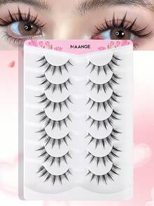 MAANGE 7/10/20 Pairs Natural Curly Thin Full Eye False Eyelashes, Natural Eyelashes, Cat Eye Style Eyelash Tail Extension, Suitable For Daily Wear, Suitable For Parties And Holidays, Strip False Eyelashes - Black - View 2