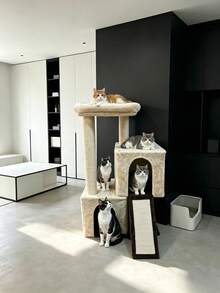 Large Cat Tree, Dual Cat Houses With Top Resting Platform, Sisal Scratching Posts And Climbing Ramp, Large‑Size Cat Tree For Playing And Resting, Suitable For Indoor Cats To Relax And Scratch Claws - Multicolor - View 4