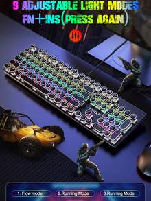 T-WOLF Keyboard Mekanik Blue Switch Gaming RGB Backlit Punk Round Keycaps Metal Panel 104 Tombol - View 6