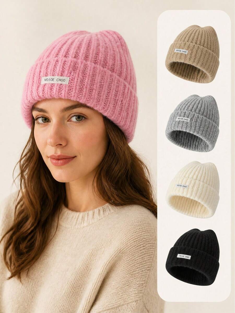 Women's Loose Folded Cuff Earflap Knit Hat, Cute Ear Design, Warm, Versatile, Brimless, Autumn/Winter - Knitted Hat - View 1