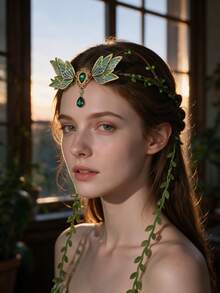 Green Rhinestone Elf Fairy Wing Headband Leaf Vine Bridal Hair Accessories Women Headbands For Wedding Bachelorette Party - Green - View 4