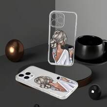 1pc Transparent Coffee Girl Back View Pattern Phone Case Personalized Compatible With IPhone 16 Pro Max/17/16/15/14 Plus/13/12/11/Air And Series - Multicolor - View 5
