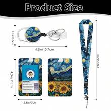 Personalized ID Set With Lanyard, Featuring A Retractable ID Holder, Retractable Clip, And Detachable Neck Lanyard, Vertical Design – Suitable For Women, Nurses, Doctors, Students, And Teachers (Sunflowers Under The Starry Sky) - Sunflowers Under the Starry Sky - View 2