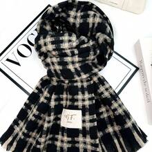 1pc Universal Multi-Color Plaid New Style Versatile Casual Scarf Suitable For Autumn/Winter Use - J-shape Black - View 7