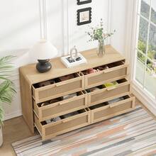 130CM Arc Shaped Corner Rattan Cabinet, 6-Drawers Rattan Storage Cabinet Rattan Drawer, For Living Room Bedroom,And Kitchen, Natural - 彩色 - 查看 3