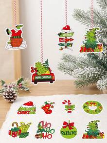 12pcs Fun Vintage Christmas Paper Hanging Ornaments With String, Christmas Tree Truck Wreath Candy Cane, Christmas Photo Frame Decor, Classroom Christmas Supplies, Merry Christmas Home Decor, Christmas Decorations, Merry Christmas, Baby Christmas Birthday Party, Baby Shower - Multicolor - View 2