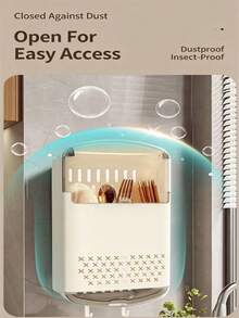 A Wall-Mounted Chopstick Storage Box With A Dust Cover, No Drilling Needed Utensil Drying Rack, Flip-Top Kitchen Utensil Organizer With A Drainage Tray And Spoon/Fork Hooks, A Great Choice For Storing Your Utensils. - Multicolor - View 4