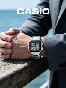 Casio Men's Digital World Time Metal Watch, Stainless Steel Band, Multi-Function Display, Alarm, Business Travel Commute, Urban Tech Style Fashion - one-size - View 3