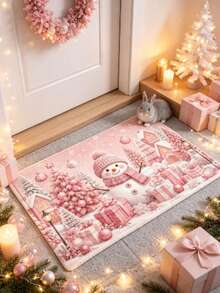 1pc Pink Snowman Doormat, Doormat, Small Rug, Welcome Mat, Carpet, Floor Mat, Outdoor Doormat, Kitchen Rug, Home Decor, Front Door Mat, Area Rug, Outdoor Mat, Home Decor, Area Carpet, Garden Rug, Washable Carpet - Multicolor - View 2