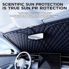 1pc Glowing Laser Silver Plated Car Front Windshield Sunshade, Reflective Heat Insulation UV Protection Sunshade, Foldable Waterproof Fabric Block UV Rays, Universal For Sedan SUV MPV Car Interior Summer Sun Protection Accessory - A - View 1