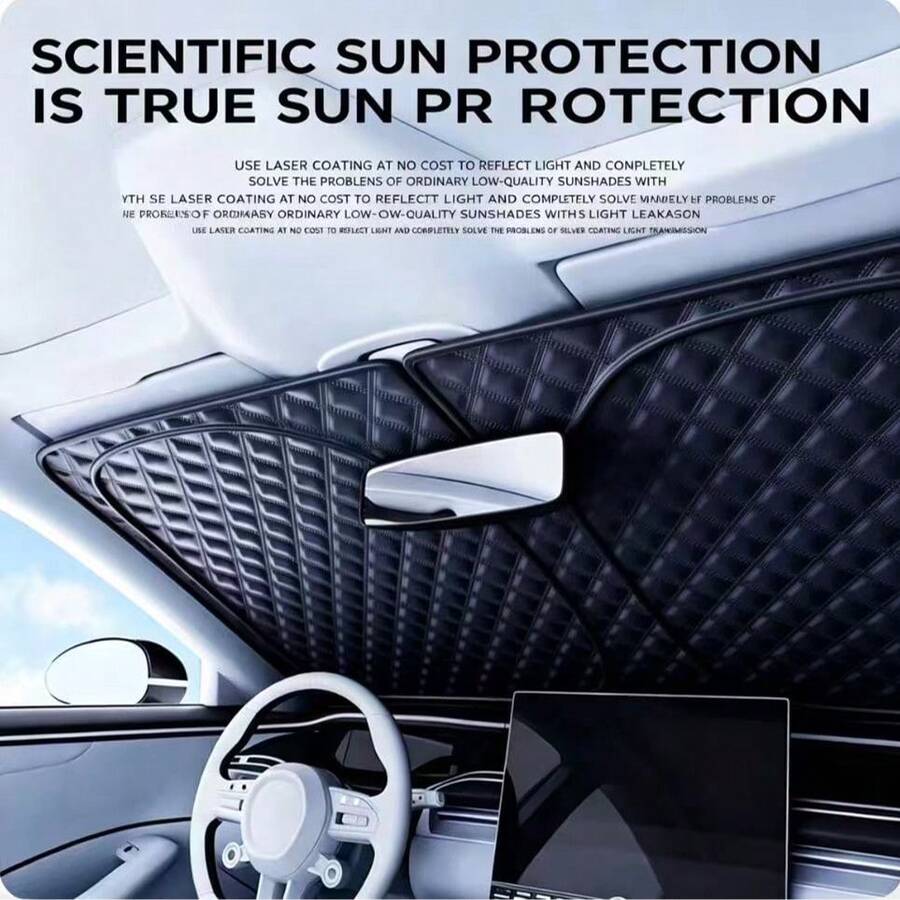 1pc Glowing Laser Silver Plated Car Front Windshield Sunshade, Reflective Heat Insulation UV Protection Sunshade, Foldable Waterproof Fabric Block UV Rays, Universal For Sedan SUV MPV Car Interior Summer Sun Protection Accessory - A - View 1