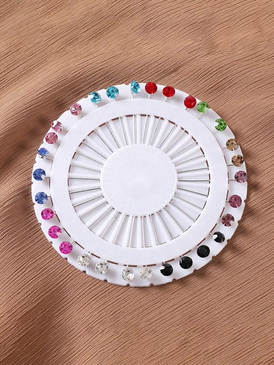 30pcs Rhinestone Studded Colorful Scarf Clips/Pins, Women Fashion Brooch Accessories - Multicolor - View 1