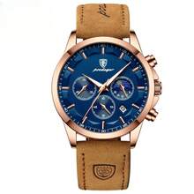 POEDAGAR 1pc Men's Casual PU Leather Band Luminous Waterproof Calendar Multifunction Stainless Steel Quartz Watch, Suitable For Daily Business, Gift Souvenir - Multicolor - View 11