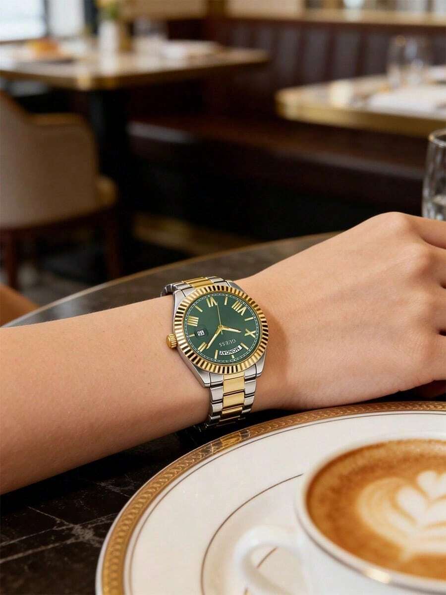 GUESS Women's Two-Tone Stainless Steel Quartz Watch Green Dial Date Display GW0308L5 - one-size - View 1