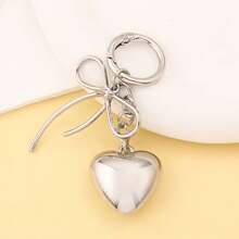 Y2K Minimalist Bow Heart‑Shaped Bag Charm Keychain Silver Metal Car Key Ring Backpack Accessory Women's Valentine's Day/Christmas Gift - Multicolor - View 9