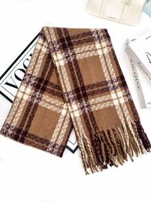 1pc Universal Multi-Color Plaid New Style Versatile Casual Scarf Suitable For Autumn/Winter Use - Chestnut Brown Coffee - View 5