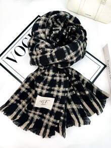 1pc Universal Multi-Color Plaid New Style Versatile Casual Scarf Suitable For Autumn/Winter Use - J-shape Black - View 4