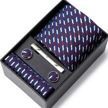 AlanKing Men's Striped Tie, Pocket Square, Cufflinks And Tie Clip 4-Piece Set Premium Gift Box, Suitable For Holiday Gifts, Business Work, Formal Weddings,Halloween - Color Mixing - View 14
