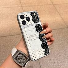 1 buah Casing Ponsel Bahan TPU Motif Retro Manis Keren Renda Mutiara Polka Dot dengan Pola Kalimat Pendek Cocok Untuk iPhone 17 Pro Max/17/16 Pro Max/15/14/13/12/11 Perlindungan Ponsel Full Cover Anti-Jatuh Soft Shell - Perak - View 3