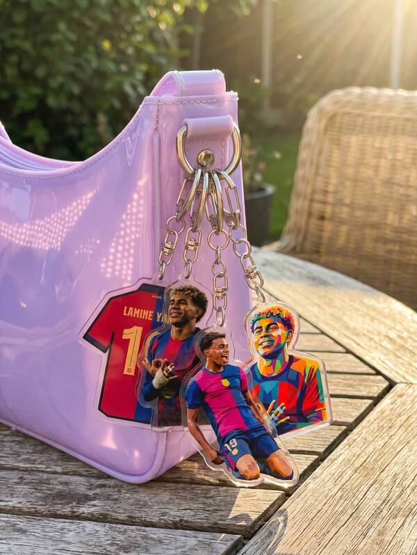 4pcs Yamal Football Star Themed Acrylic Keyring Packs, Celebration Action & Art Style Design, Fashionable Bag Charm, Suitable For Back To School, Football Fan Gifts, Exquisite Collection, All Seasons