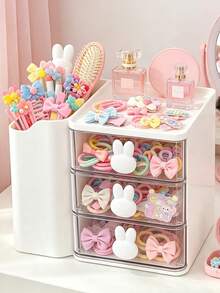 1pc Rabbit Ear Drawer Style Children's Hair Accessories Storage Box - White - View 1