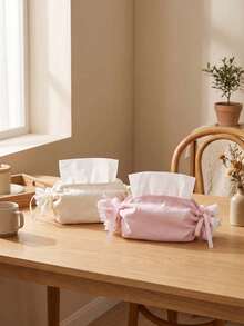 1pc Sweet Candy Roll Tissue Box Cover, Lace Ruffle & Bow Tissue Holder, Heart Pattern Fabric Tissue Box, Cute Aesthetic Home Decor, Suitable For Bedroom, Bathroom, Office - Multicolor - View 2
