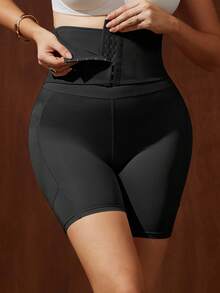 1pc Women's Shapewear Pants, Abdominal Compression, Flat Tummy Shaping, Waist Training, Butt Lifting Shorts, Underwear, Adjustable 3 Level Hook And Eye, Removable Butt Pads, Hip Pads, LUVIEE - Black - View 7