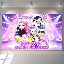 WPETLE K-Pop DemonHunters Collage Comic Style Backdrop, Purple & Pink Stage Spotlight Photo Background, Girl Theme Party Wall Decor - Multicolor - View 1
