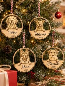 Custom Pet Ornament, Personalized Wooden Christmas Tree Decor, Rustic Pet Hanging Sign, Customized Photo Name Keepsake, Customizable Picture Holiday Home Decor, Xmas Gift For Dog Lovers, Stocking Stuffer, Family Christmas Gift, Family And Friends - Multicolor - View 7
