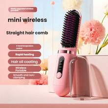 2-In-1 Hot Straightening & Curling Iron (2000mAh), Hair Salon Styling Tool Straightening Comb, Anti-Frizz Comb Portable Wireless Straightening Comb, Fast Heating, Suitable For All Hair Types, Anti-Scald Design LED Digital Display, USB Rechargeable & Auto Shut-Off Function, Lightweight & Portable, Suitable For Home & Travel Use, Women's Straightening Comb, Fashionable Handle Design, Sturdy Construction. Professional Styling Tool, Ideal Gift For Women, Also Includes Regular Comb And Hair Clips - A - View 3