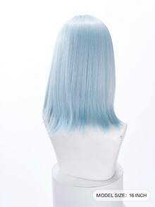 alicegarden 16-Inch Long Synthetic Wig Featuring A Natural Straight Style A Stunning Dusty Blue. Designed With Bangs , This False Hairpiece Is Perfect For Ms Daily Party Cosplay Use, Offering A Natural And Natural Durable Wig Gift For Ladies., Halloween - Dusty Blue - View 5