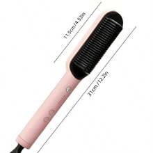 Ionic Straightening Brush Upgraded Version, With Dense Bristles, Dual Voltage, Women's Ceramic Hot Comb, Suitable For Coarse Curly Hair Straightening - Pink - View 10