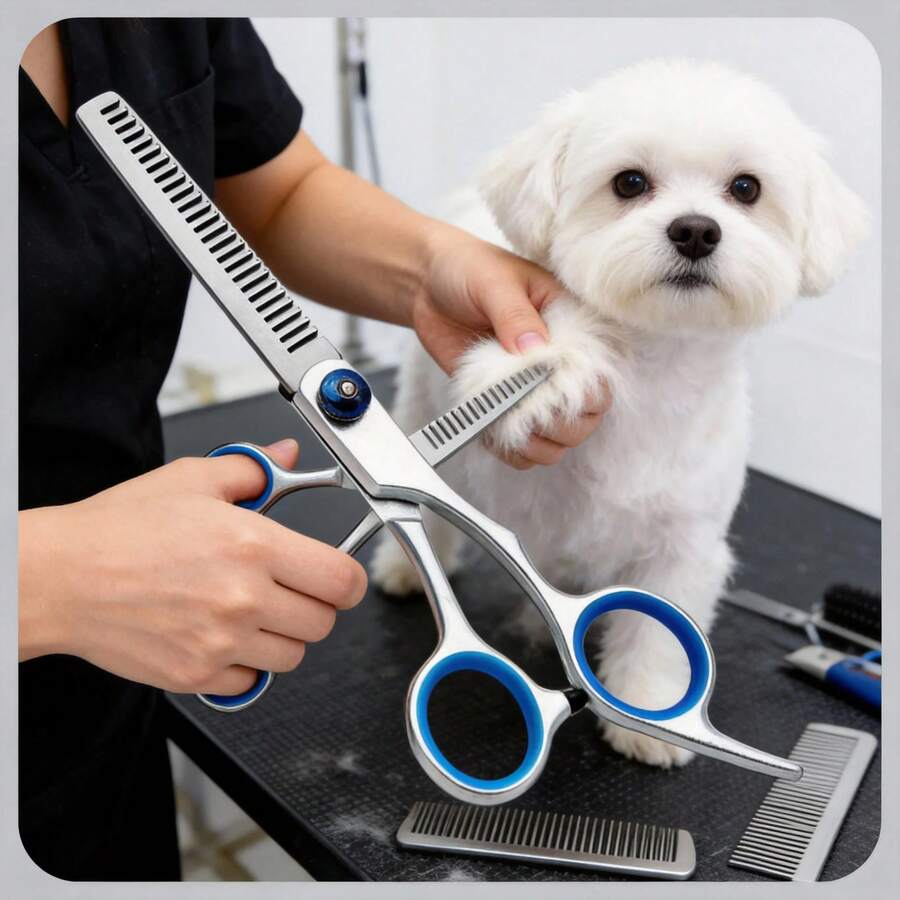 Dog Grooming Scissors 6'' Stainless Pet Hairdressing Scissors Kit Straight Shears Thinning Shears Silver Curved Shears - View 1