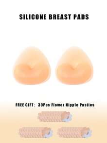 1 Pair Plus Size Silicone Breast Pads, Reusable Invisible Seamless Sweat-Proof Bra Inserts For Large Bust, Suitable For Bikini Swimwear, Backless Wedding Dress, Evening Gown, Includes 30pcs Flower-Shaped Disposable Nipple Covers, Women's Lingerie Accessories - Multicolor - View 12