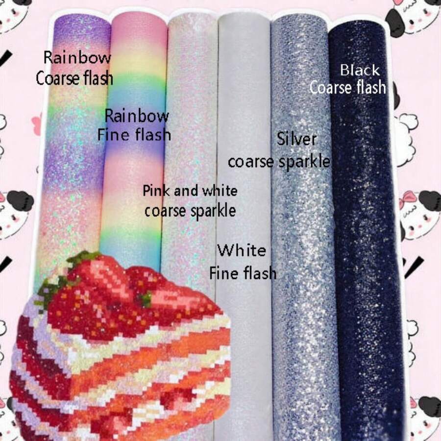 6PCS Glitter Iron-On Fabric Set, Black & Silver Dark Style Glitter Fabric, Rainbow Gradient Thick Glitter Fabric, Handmade DIY Glitter Sequin Fabric - Multicolor - View 1