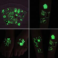 zillor 24 Sheets Fluorescent Halloween Temporary Tattoo Stickers, 250 Unique Designs Total, Glow-In-The-Dark Pumpkin, Vampire, Skull, Ghost, Bat, Spider Patterns, Halloween Party Gifts, Decorations, Costume Party Accessories, Prank Makeup Props - Green - View 7