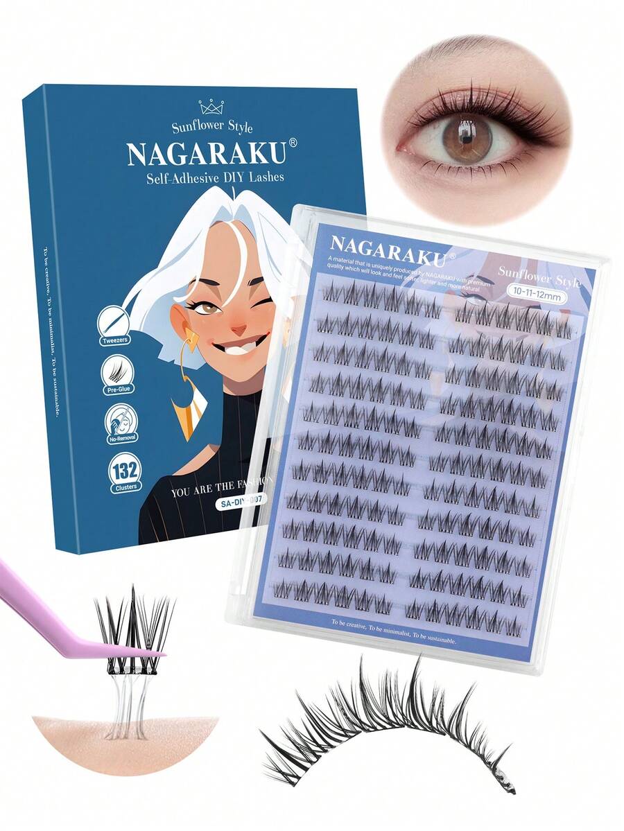 110 Clusters NAGARAKU Lashes Sunflower Fairy Manga Lash Cluster With Tweezer Long-Lasting Waterproof DIY Beginner Friendly Natural Anime Eyelashes Extension - View 1