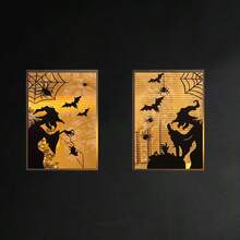 2pcs/Set, Abstract Halloween Theme, Bat, Spider, Ghost Town Poster, Oil Painting, Wall Art, Home Decor, Gift, Unframed - Bat - View 2