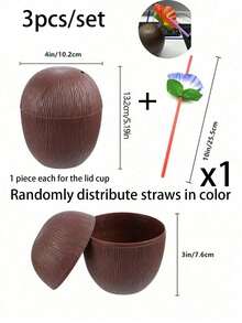 6/3pcs Hawaiian Theme Coconut Cups With Lids And Flower Straws, Suitable For Desserts And Ice Cream, Beach Party, Pool Party, Summer Outdoor Activities, DIY Drinks, Graduation Celebration, Indoor Home Decor - Multicolor - View 11