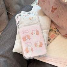 GUCADI Cute Puppy Illustration Phone Case Compatible With Iphone 17 Pro Max, 16, 15, Full Coverage Hard Shell With Soft Edges, Sweet, Girly, Creative, Geometric, Cartoon, Kawaii, Fresh, Niche, Ins Style - Pink - View 3