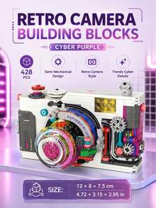 1pc 428-556 PCS Retro Camera Building Blocks, 4 Styles Available, Semi-Mechanical Camera Model Toy, Visible Gear Details, Mini Bricks DIY Creative Build, Desktop Display Ornament, Gift Idea For Home Office Shelf Decor - Clear - View 10