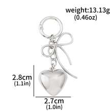 Y2K Minimalist Bow Heart‑Shaped Bag Charm Keychain Silver Metal Car Key Ring Backpack Accessory Women's Valentine's Day/Christmas Gift - Multicolor - View 11
