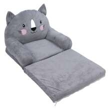 Foldable Sofa Bed – Cartoon-Style Sofa With Wide Armrests, Breathable Plush Fabric, Double-Layer Design, Suitable For Family Bedrooms. - Grey - View 4