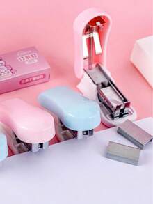 1pc Macaron Cartoon Mini Stapler With Staples, Lightweight And Effortless Body, Metal Binding Firm And Secure, Convenient For Organizing Test Papers, Receipts, Homework, Fresh And Cute Print, Eye-Catching Design, Portable And Easy To Store, Recommended Stationery For Back To School Season, Suitable As Christmas, Halloween, Thanksgiving Gifts For Classmates And Colleagues - Multi-color - View 4